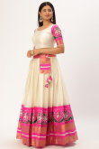Off White Taffeta Silk Patola print Flared Lehnga 