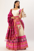 Off White Taffeta Silk Patola print Flared Lehnga 