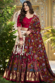 Off White Tussar Silk Foil Printed Flared Style Lehenga