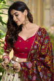Off White Tussar Silk Foil Printed Flared Style Lehenga