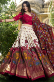 Off White Tussar Silk Foil Printed Flared Style Lehenga
