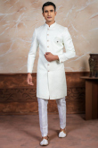 Off White Weaved Thread Jacquard Men's Sherwani For Sangeet 