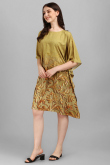 Olive Brown Crepe Printed Indo Western Kaftan Kurti