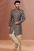 Olive Brown Jacquard Woven Men's Sherwani