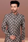 Olive Brown Jacquard Woven Men's Sherwani