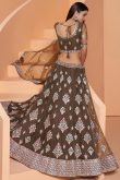 Olive Brown Net Embroidered Party Wear Lehenga