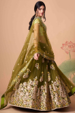 Olive Brown Net Resham Thread Embroidered Lehenga