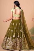 Olive Brown Net Resham Thread Embroidered Lehenga