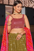Olive Brown Sequins Embroidered Georgette Lehenga For Mehndi