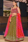 Olive Brown Sequins Embroidered Georgette Lehenga For Mehndi