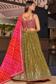 Olive Brown Sequins Embroidered Georgette Lehenga For Mehndi