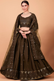 Olive Brown Silk Sequins Embroidered Lehenga