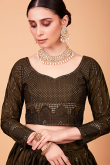 Olive Brown Silk Sequins Embroidered Lehenga