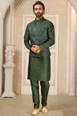 Olive Green Art Silk Embroidered Men Kurta Pajama