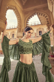 Olive Green Chinnon Plain Lehenga
