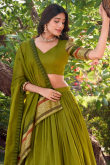 Olive Green Cotton Weaved Flared Style Lehenga For Festival