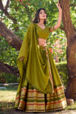 Olive Green Cotton Weaved Flared Style Lehenga For Festival