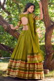Olive Green Cotton Weaved Flared Style Lehenga For Festival