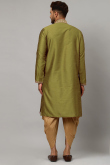 Olive Green Dupion Silk Embroidered Men Kurta