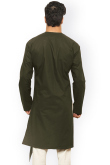 Olive Green Dupion Silk Embroidered Work Kurta for Men