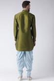 Olive Green Dupion Silk Embroidered Straight Cut Men's Kurta Dhoti