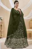 Olive Green Embroidered Flared Style Georgette Lehenga 