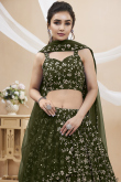 Olive Green Embroidered Flared Style Georgette Lehenga 