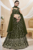 Olive Green Embroidered Flared Style Georgette Lehenga 