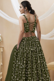 Olive Green Embroidered Flared Style Georgette Lehenga 