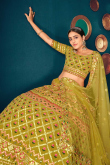 Olive Green Georgette A-Line Wedding Wear Lehenga