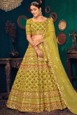 Olive Green Georgette A-Line Wedding Wear Lehenga