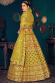 Olive Green Georgette A-Line Wedding Wear Lehenga