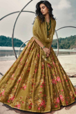 Olive Green Georgette Digital Print Lehenga
