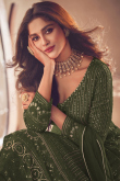 Olive Green Georgette Embroidered Long Choli Lehenga 