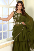 Olive Green Georgette Lehenga with Embroidered Blouse For Mehendi