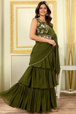 Olive Green Georgette Lehenga with Embroidered Blouse For Mehendi