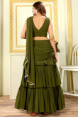 Olive Green Georgette Lehenga with Embroidered Blouse For Mehendi