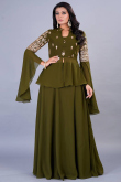 Olive Green Georgette Lehenga with Zari Work For Mehendi