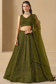 Olive Green Georgette Panelled Style Lehenga with Sequins Work