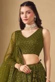 Olive Green Georgette Panelled Style Lehenga with Sequins Work