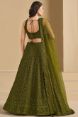 Olive Green Georgette Panelled Style Lehenga with Sequins Work