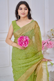 Olive Green Kora Silk Saree With Zari Work For Diwali