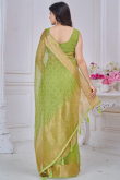 Olive Green Kora Silk Saree With Zari Work For Diwali