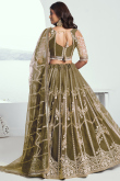 Olive Green Net Embroidered Flared Style Lehenga