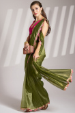 Olive Green Net Embroidered Shimmer Saree