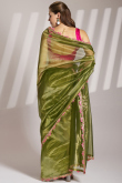 Olive Green Net Embroidered Shimmer Saree