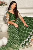 Olive Green Net Resham Embroidered Flared Style Lehenga 