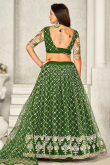 Olive Green Net Resham Embroidered Flared Style Lehenga 