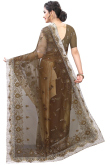 Olive Green Net Saree With Net Blouse