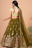 Olive Green Resham Embroidered Net Lehenga 